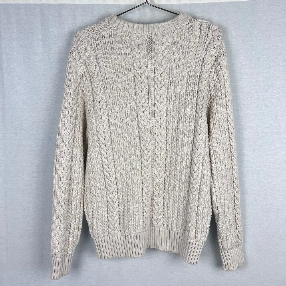 J. Crew Sweater Men Cotton Cable Knit Crew Neck Ivory Fisherman Old Money Chunky
